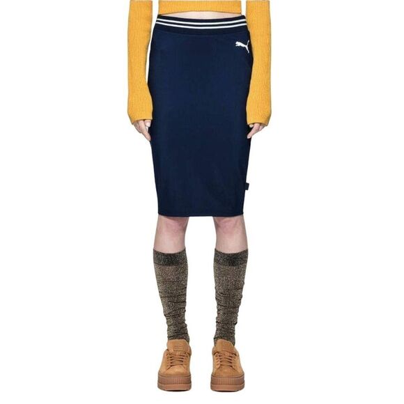 Puma By Rihanna	 Fenty Womens Skirt Blue XS Pencil Straight Stretch Midi Varsity - Picture 1 of 8